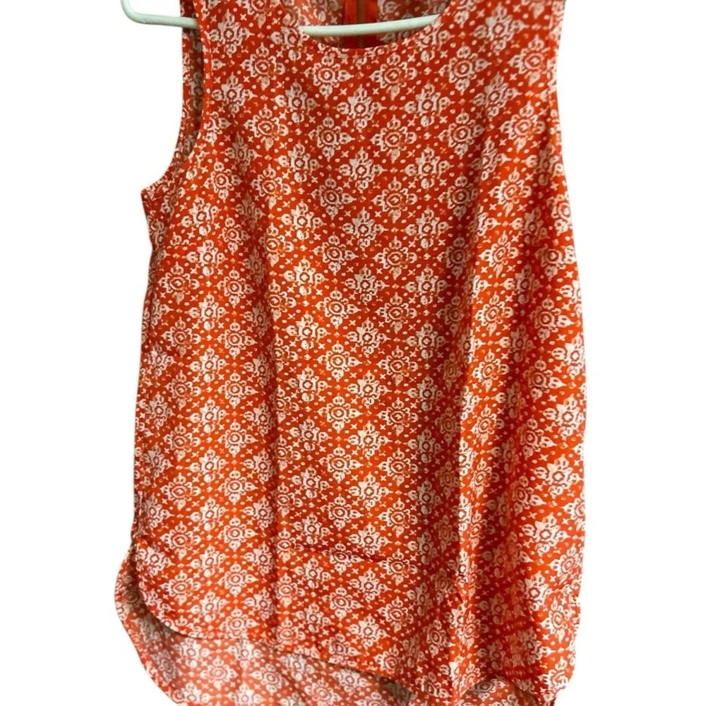 Michael Kors Women's Sleeveless Blouse Orange White‎ Back Zip Size S